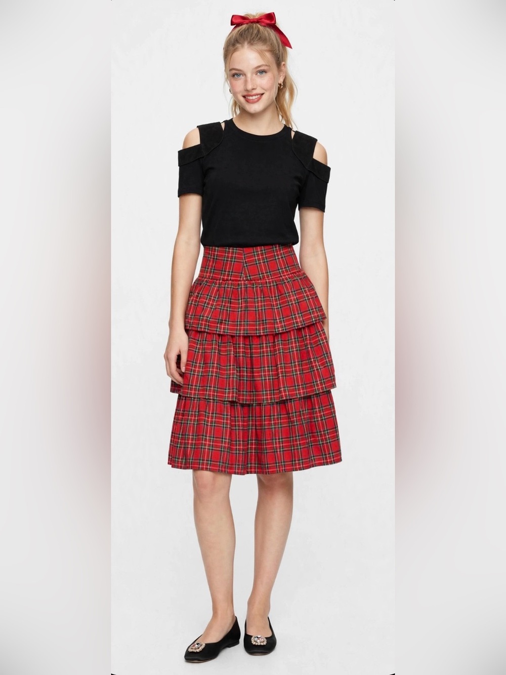 Red Plaid Tiered Christmas skirt.